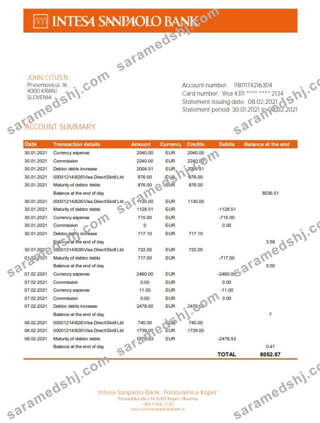Slovenia Intesa Sanpaolo Bank, Poslovalnica Koper excel pdf